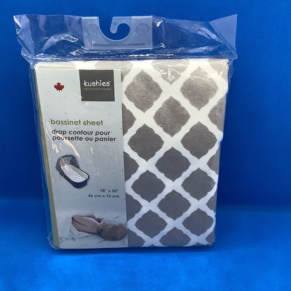 New Kushies Bassinet Sheet Grey Lattice 100% Cotton Flannel Made in Canada NIP